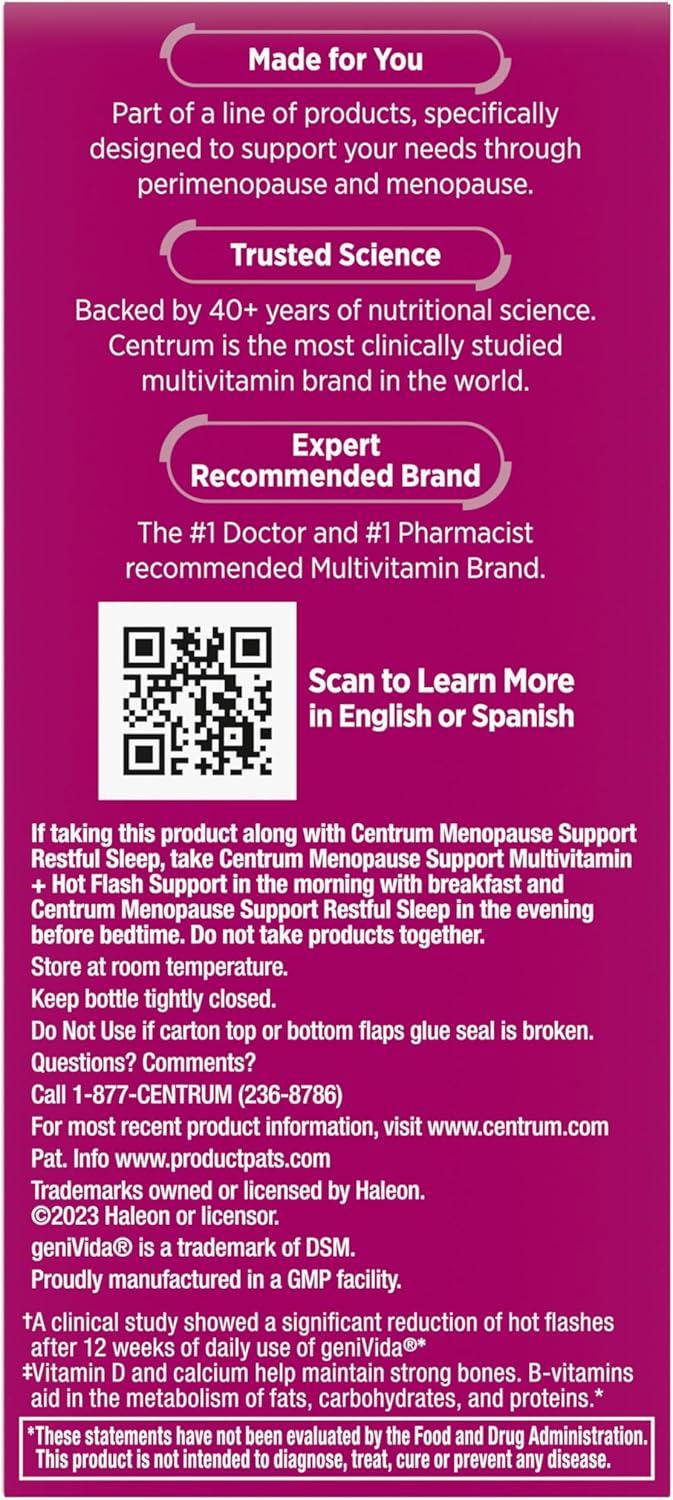 image:imageCentrum Complete Multivitamin Supplement Hot Flash Support Menopause Support Tablets with Clinically Studied geniVida 30 Count