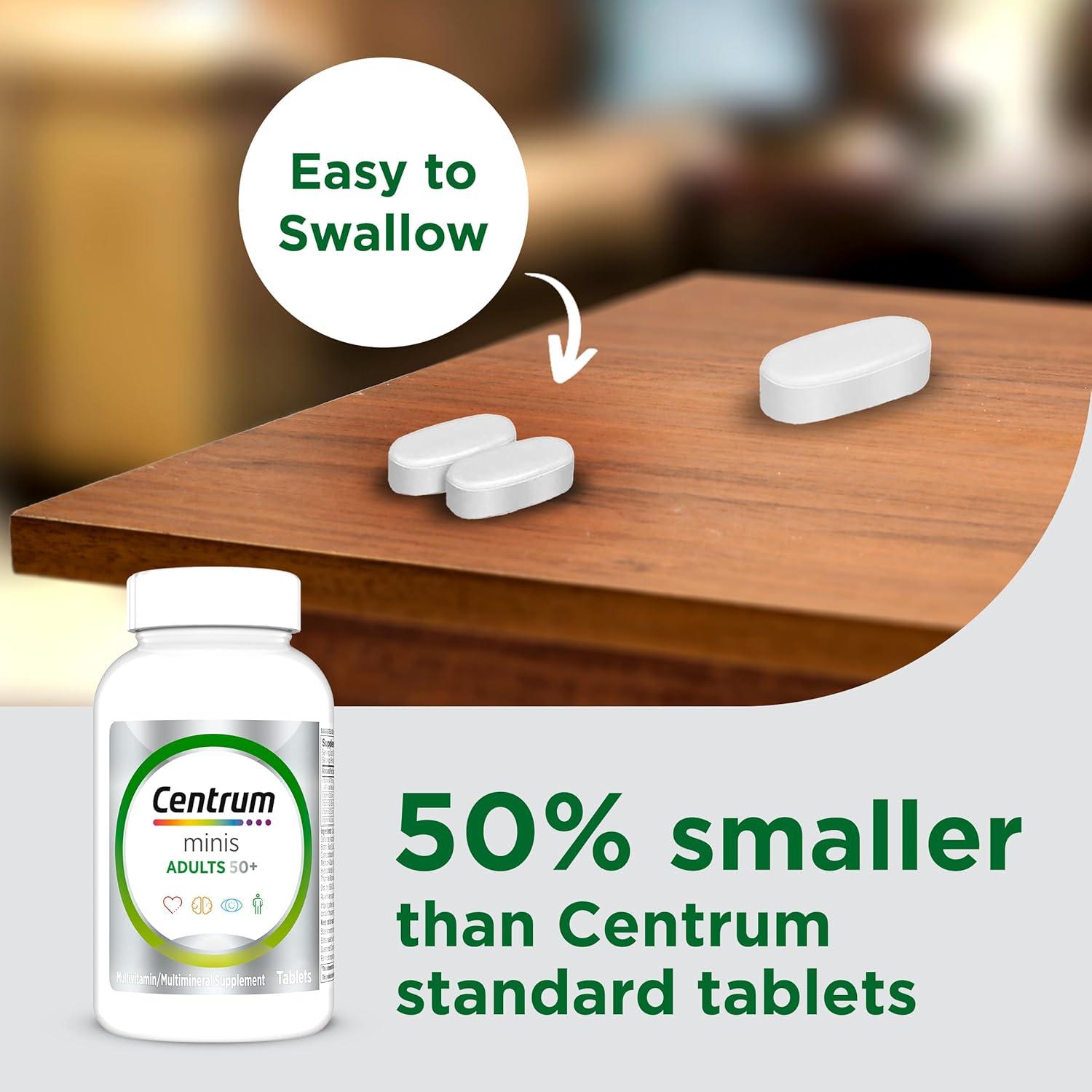 image:imageCentrum Minis Silver Multivitamin for Adults 50 Plus Multimineral Supplement Vitamin D3 BVitamins Gluten Free NonGMO Ingredients Supports Memory and Cognition in Older Adults 320 Ct