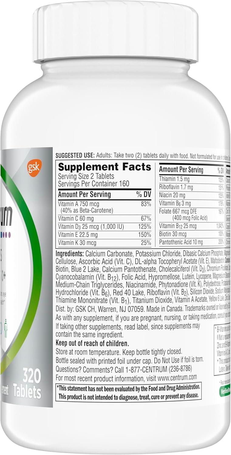 image:imageCentrum Minis Silver Multivitamin for Adults 50 Plus Multimineral Supplement Vitamin D3 BVitamins Gluten Free NonGMO Ingredients Supports Memory and Cognition in Older Adults 320 Ct