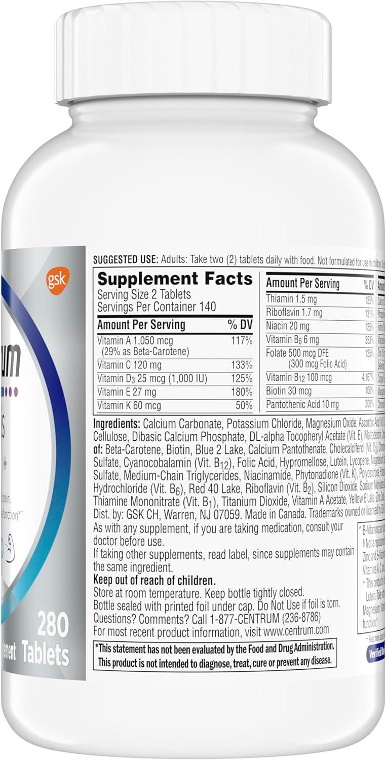 image:imageCentrum Minis Silver Multivitamin for Men 50 Plus MultivitaminMultimineral Supplement Vitamin D3 BVitamins and Zinc NonGMO Ingredients Supports Memory and Cognition in Older Adults 280 Ct