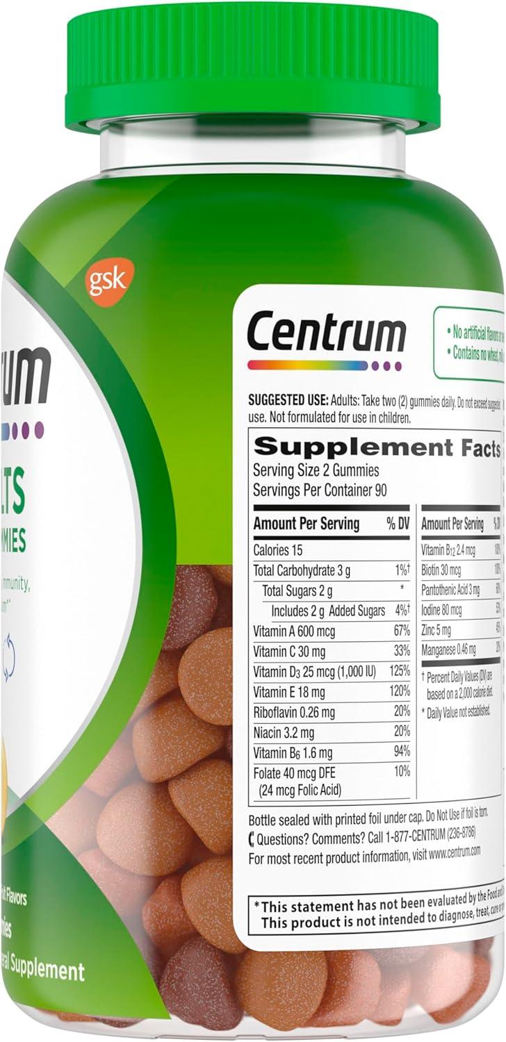 image:imageCentrum MultiGummies Gummy Multivitamin for Adults MultivitaminMultimineral Supplement with Vitamins D B and E Assorted Fruit Flavor 18 CountNew