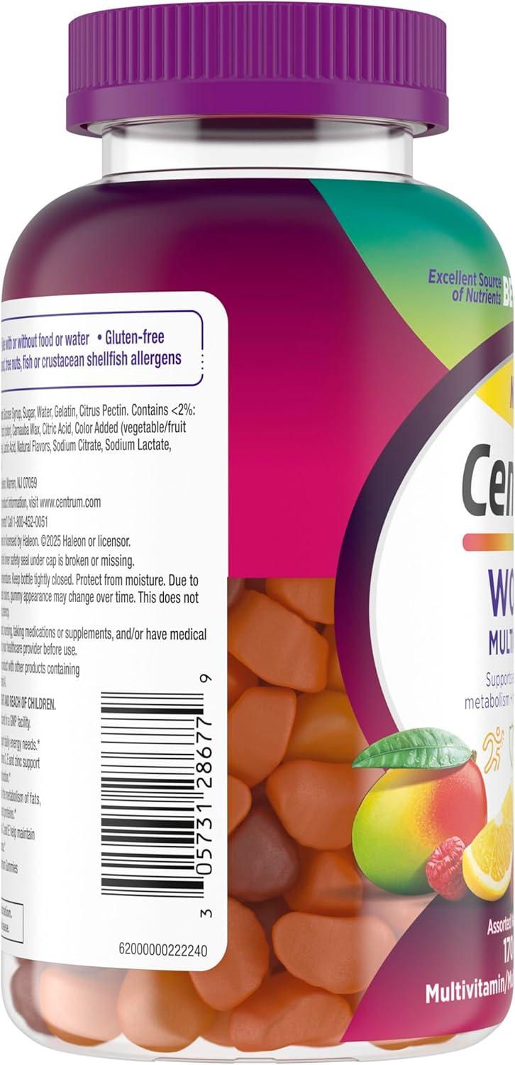 image:imageCentrum MultiGummies Gummy Multivitamin for Women MultivitaminMultimineral Supplement with Vitamin D3 B and Antioxidants Assorted Fruit Flavor 170 Count170 Count Pack of 1