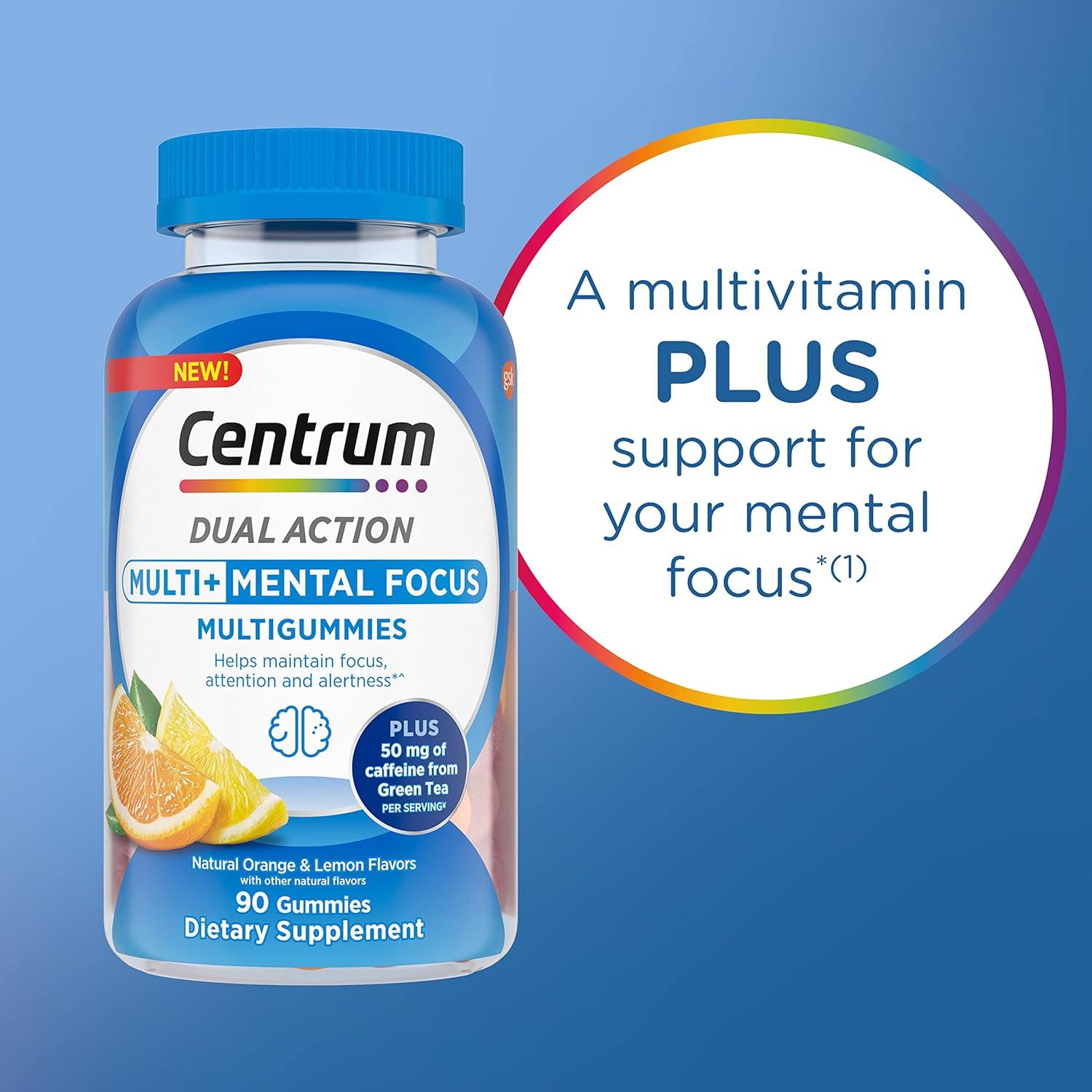 image:imageCentrum MultiGummies Multi Dual Action Mental Focus Adult Multivitamin with Caffeine from Green Tea Supports Mental Focus Attention and Alertness LemonOrange Flavors 90 Count