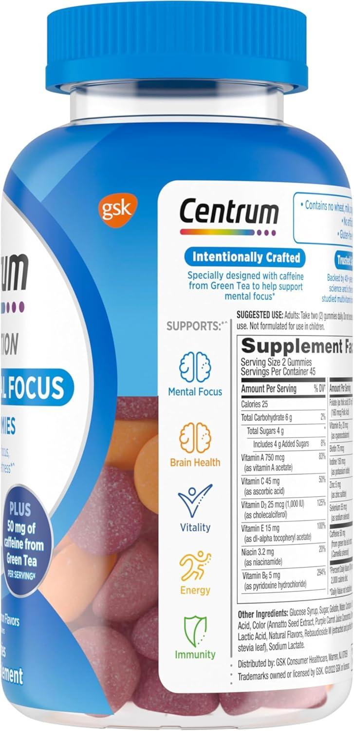 image:imageCentrum MultiGummies Multi Dual Action Mental Focus Adult Multivitamin with Caffeine from Green Tea Supports Mental Focus Attention and Alertness LemonOrange Flavors 90 Count