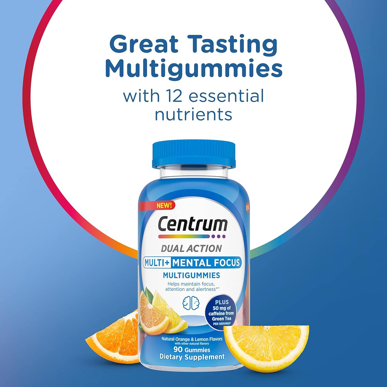 image:imageCentrum MultiGummies Multi Dual Action Mental Focus Adult Multivitamin with Caffeine from Green Tea Supports Mental Focus Attention and Alertness LemonOrange Flavors 90 Count