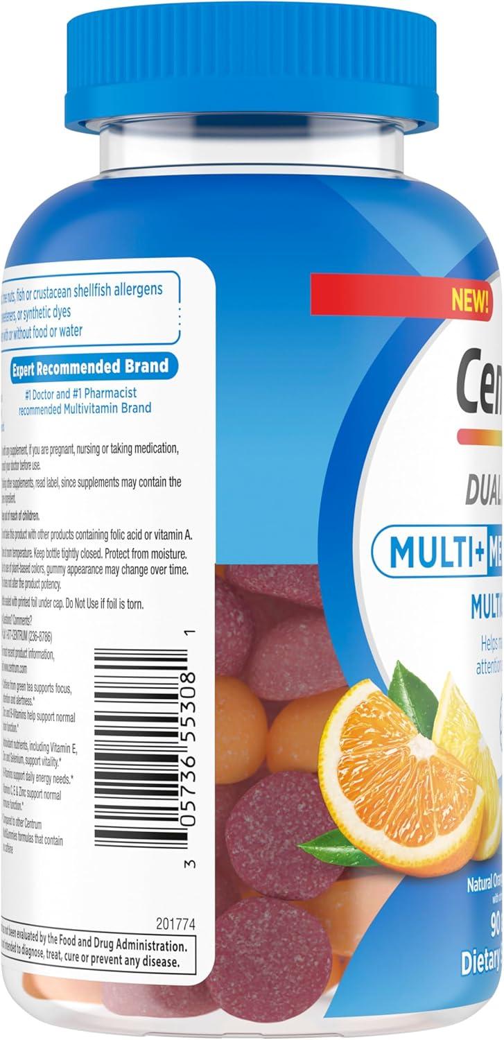 image:imageCentrum MultiGummies Multi Dual Action Mental Focus Adult Multivitamin with Caffeine from Green Tea Supports Mental Focus Attention and Alertness LemonOrange Flavors 90 Count
