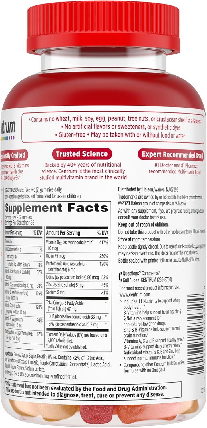image:imageCentrum MultiGummies Multi Omega 3 Dual Action Adult Multivitamin MultivitaminMultimineralOmega 3 Supplement StrawberryLemonOrange Flavors 110 CountNew