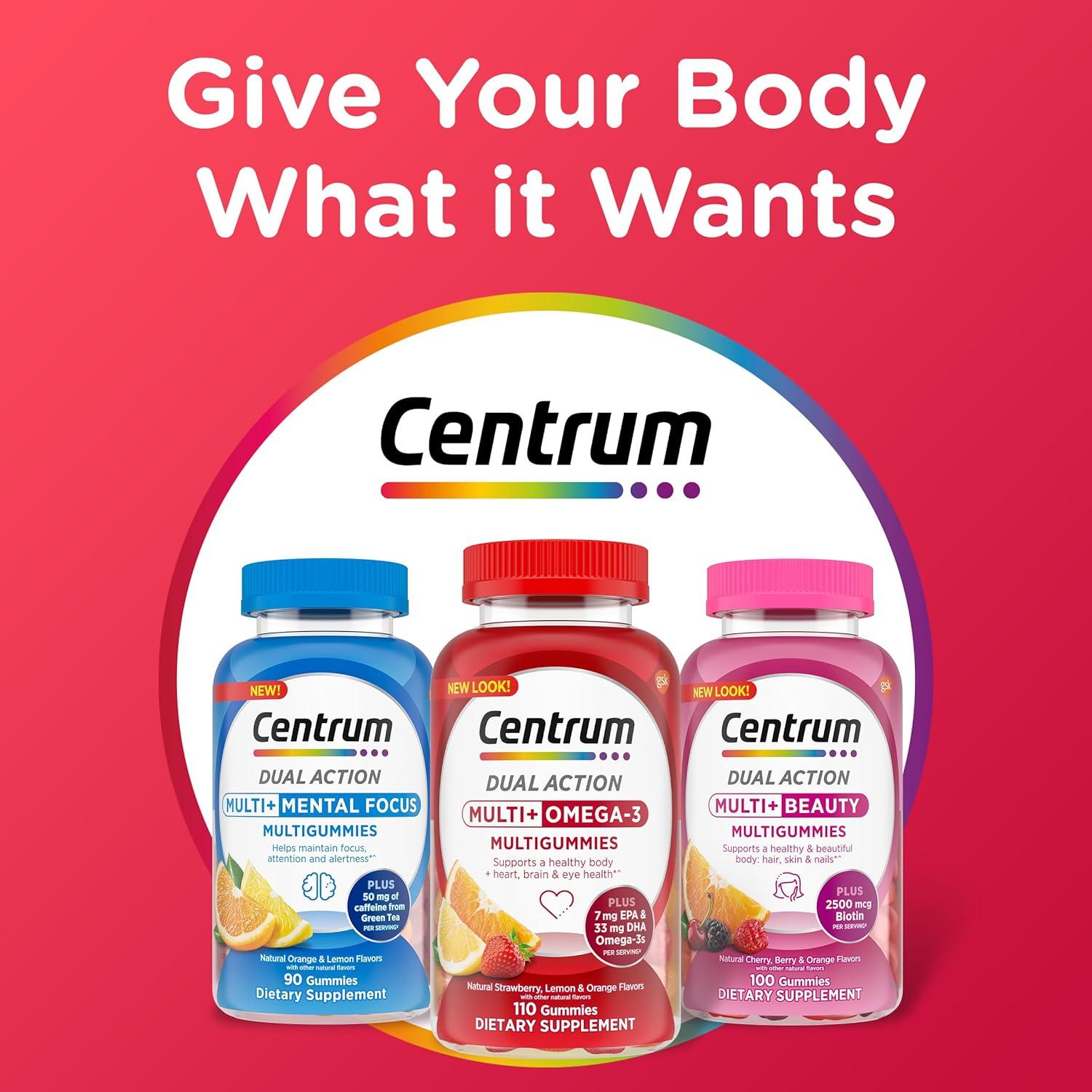 image:imageCentrum MultiGummies Multi Omega 3 Dual Action Adult Multivitamin MultivitaminMultimineralOmega 3 Supplement StrawberryLemonOrange Flavors 110 CountNew