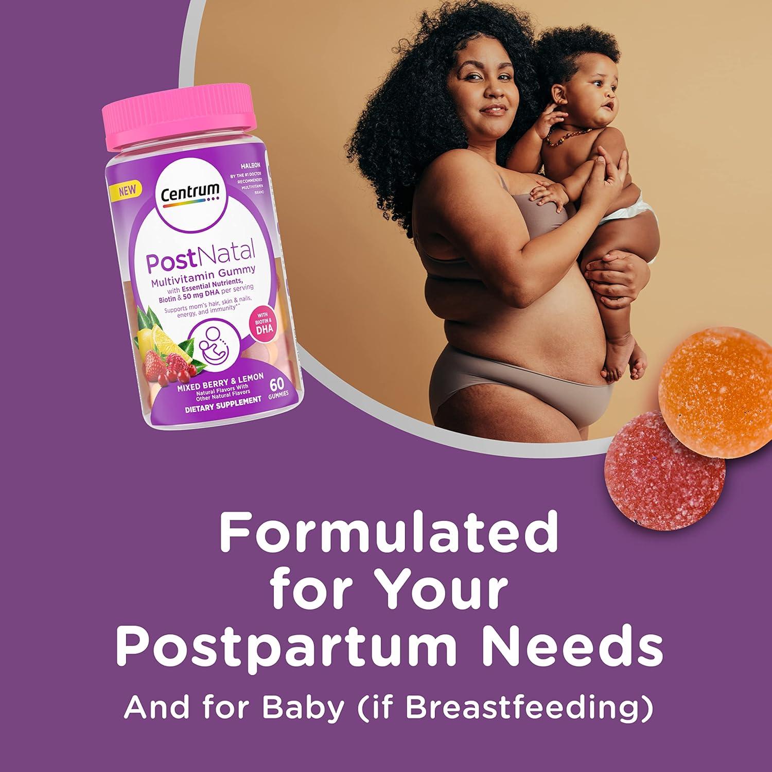 image:imageCentrum Postnatal Multivitamin Gummies with Biotin and DHA Mixed Berry and Lemon Flavors 60 Count 30 Day Supply