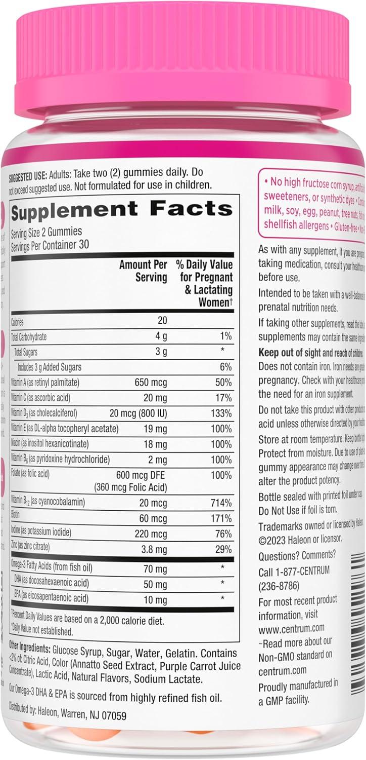 image:imageCentrum Prenatal Multivitamin Gummies with DHA and Folic Acid Mixed Berry and Orange Flavors 60 Count 30 Day Supply