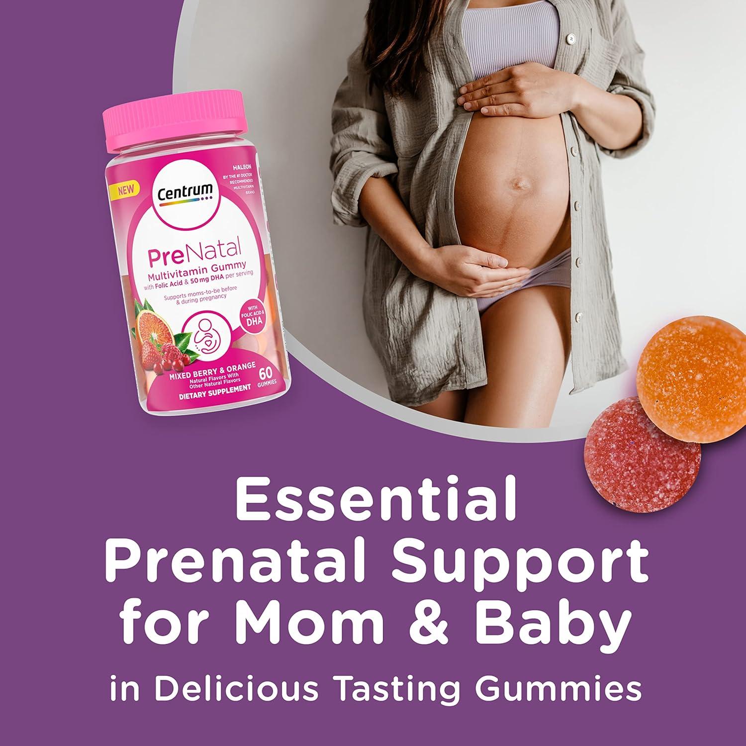 image:imageCentrum Prenatal Multivitamin Gummies with DHA and Folic Acid Mixed Berry and Orange Flavors 60 Count 30 Day Supply