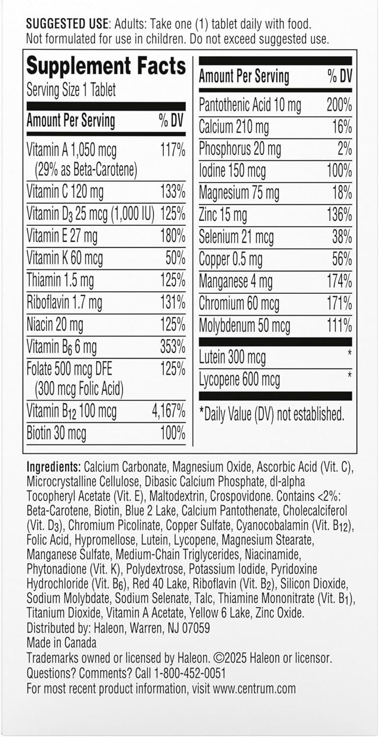 image:imageCentrum Silver Mens 50 Multivitamin with Vitamin D3 BVitamins Zinc for Memory and Cognition 200 TabletsNew