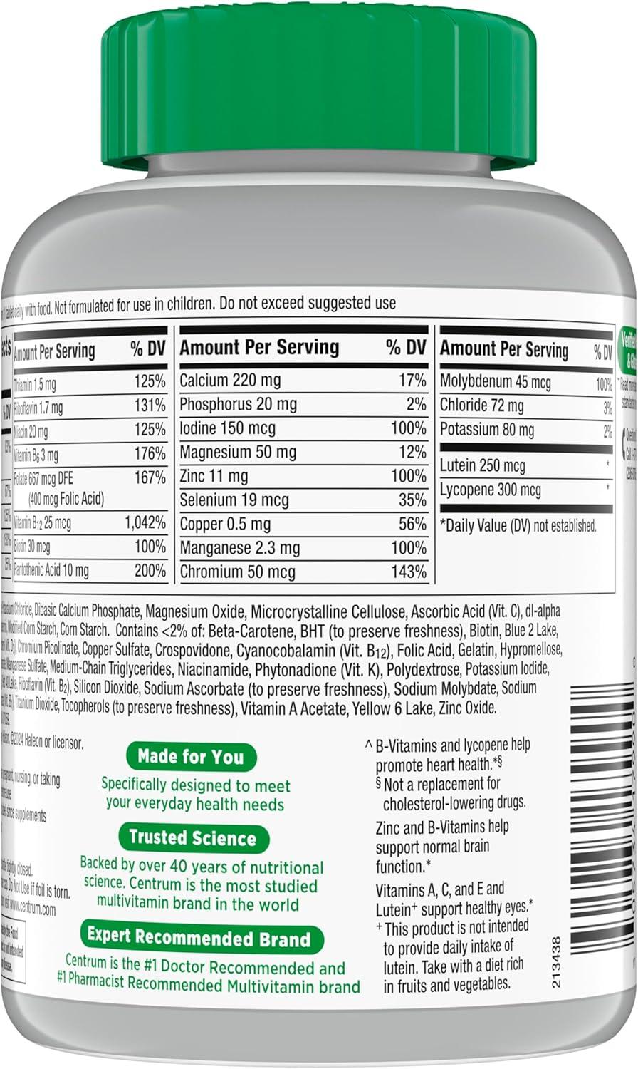 image:imageCentrum Silver Multivitamin for Adults 50 Plus MultivitaminMultimineral Supplement Vitamin D3 B Vitamins Gluten Free NonGMO Ingredients Supports Memory and Cognition in Older Adults 220 Ct
