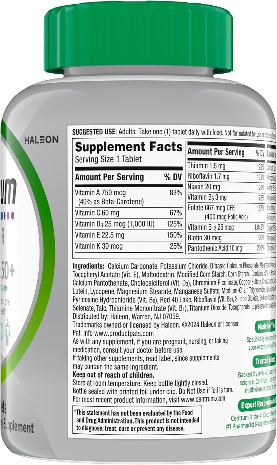 image:imageCentrum Silver Multivitamin for Adults 50 Plus MultivitaminMultimineral Supplement Vitamin D3 B Vitamins Gluten Free NonGMO Ingredients Supports Memory and Cognition in Older Adults 220 Ct