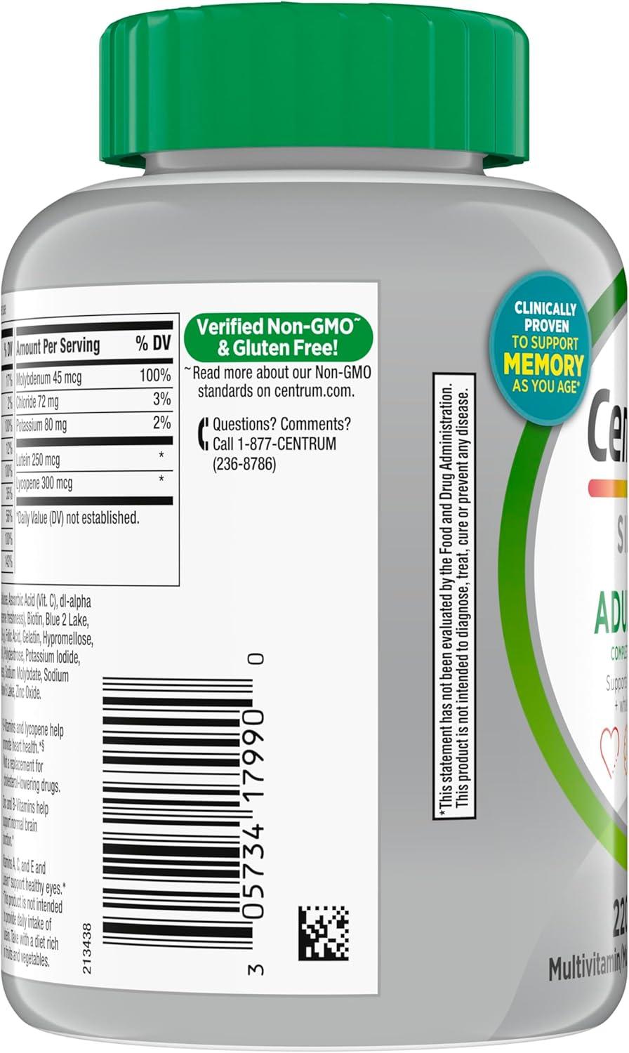 image:imageCentrum Silver Multivitamin for Adults 50 Plus MultivitaminMultimineral Supplement Vitamin D3 B Vitamins Gluten Free NonGMO Ingredients Supports Memory and Cognition in Older Adults 220 Ct