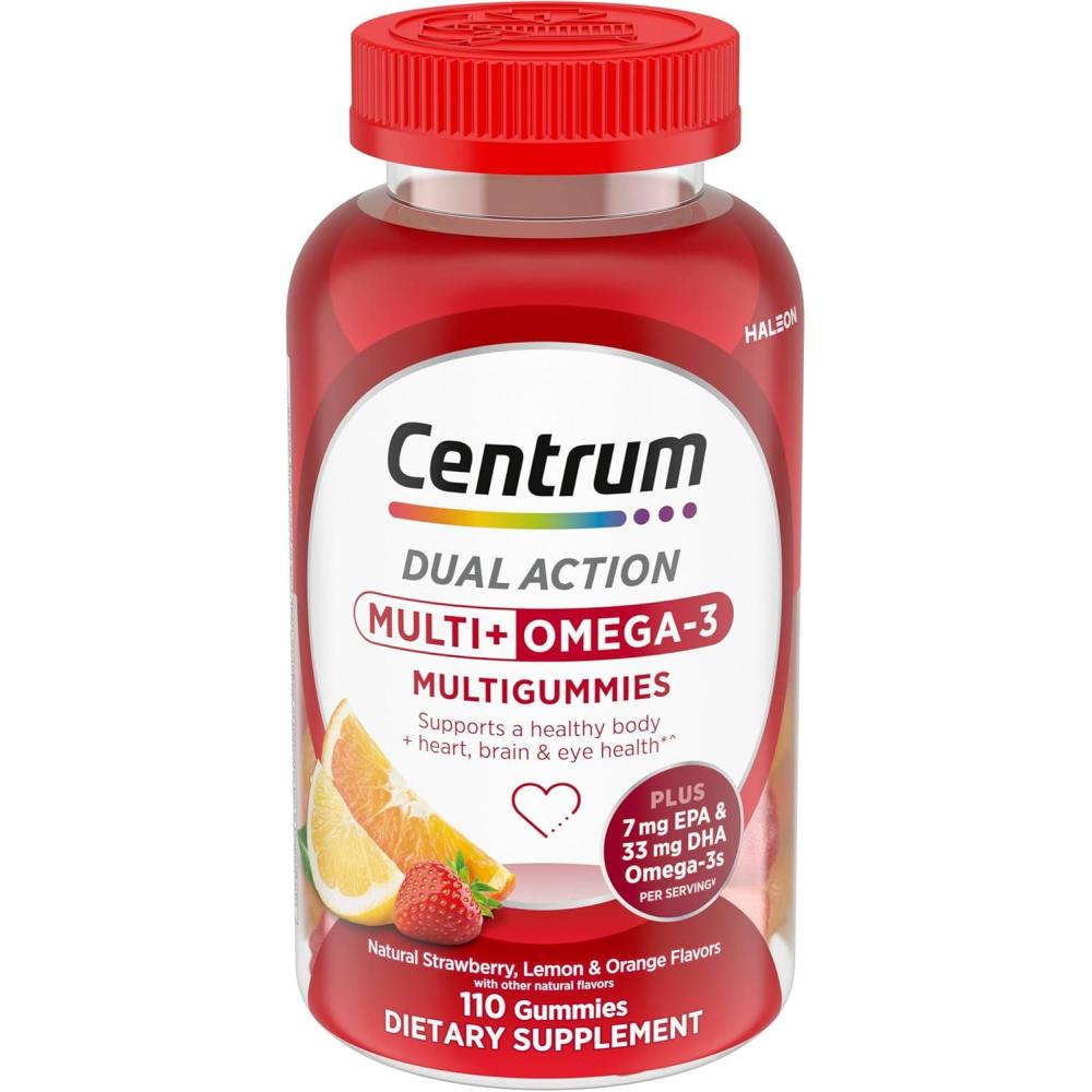image:imageCentrum MultiGummies Multi Omega 3 Dual Action Adult Multivitamin MultivitaminMultimineralOmega 3 Supplement StrawberryLemonOrange Flavors 110 CountNew