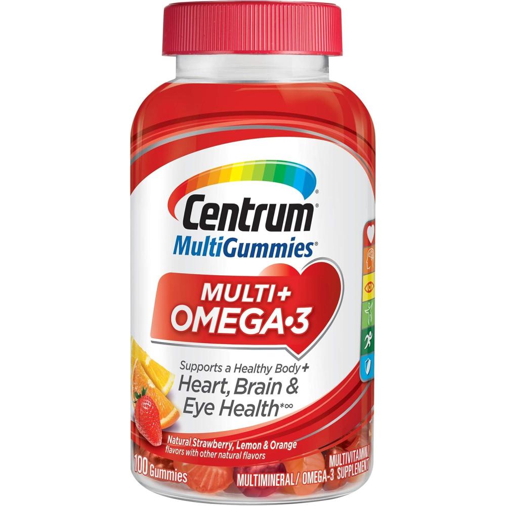 image:imageCentrum MultiGummies Multi Omega 3 Dual Action Adult Multivitamin MultivitaminMultimineralOmega 3 Supplement StrawberryLemonOrange Flavors 110 CountOld