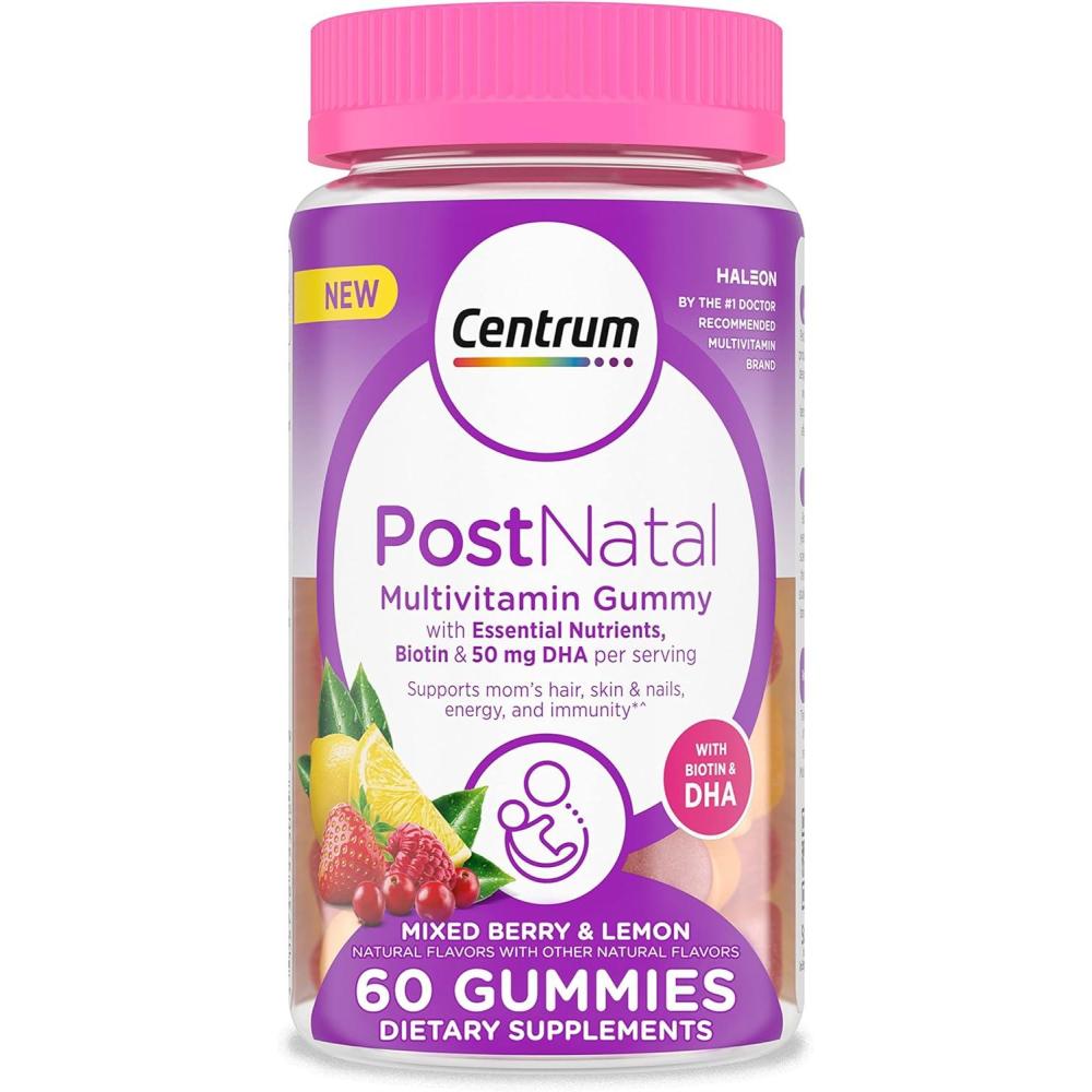 image:imageCentrum Postnatal Multivitamin Gummies with Biotin and DHA Mixed Berry and Lemon Flavors 60 Count 30 Day Supply