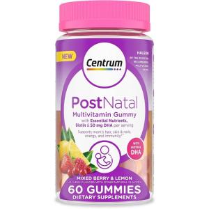 Centrum Postnatal Multivitamin Gummies with Biotin and DHA, Mixed Berry and Lemon Flavors – 60 Count, 30 Day Supply