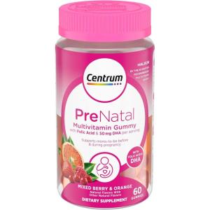 Centrum Prenatal Multivitamin Gummies with DHA and Folic Acid, Mixed Berry and Orange Flavors – 60 Count, 30 Day Supply