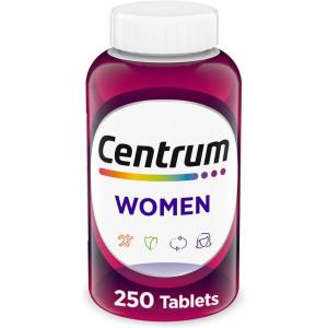 Centrum Multivitamin for Women, Multimineral Supplement with Iron, Vitamin D3, B Vitamins and Antioxidant Vitamins C and E, Gluten Free, Non-GMO Ingredients – 250 Count(Nutritional Supplement)